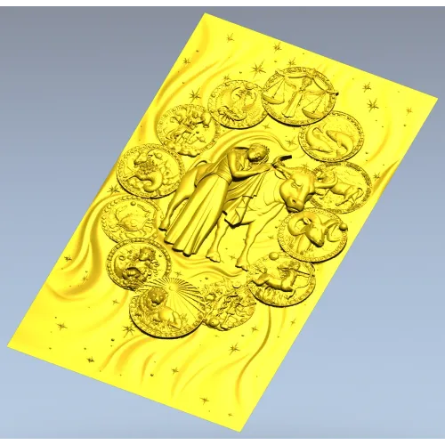 Телец в окружении зодиаков - 3D панно в формате STL для ЧПУ
