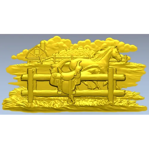 Horse & Saddle Bas-Relief - STL 3D model for CNC carving