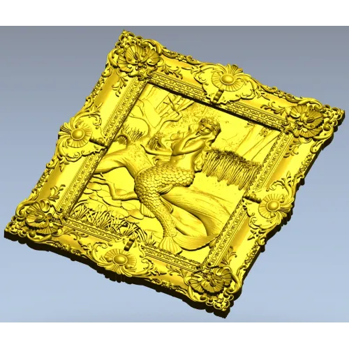 Русалка в камышах - рельеф в раме (3D модель STL для ЧПУ)