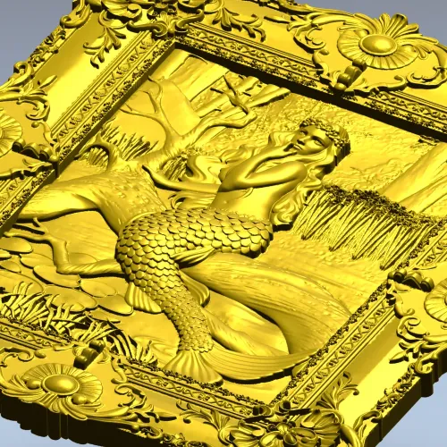 Русалка в камышах - рельеф в раме (3D модель STL для ЧПУ)