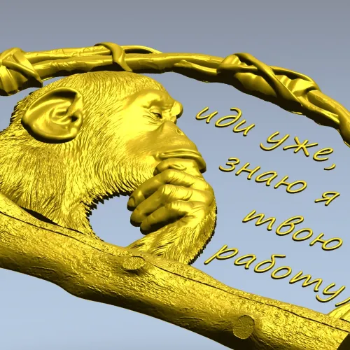 Pensive Monkey Key Holder - STL 3D model for CNC