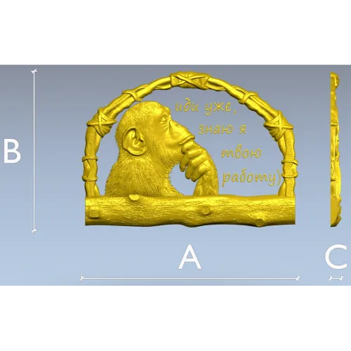Pensive Monkey Key Holder - STL 3D model for CNC