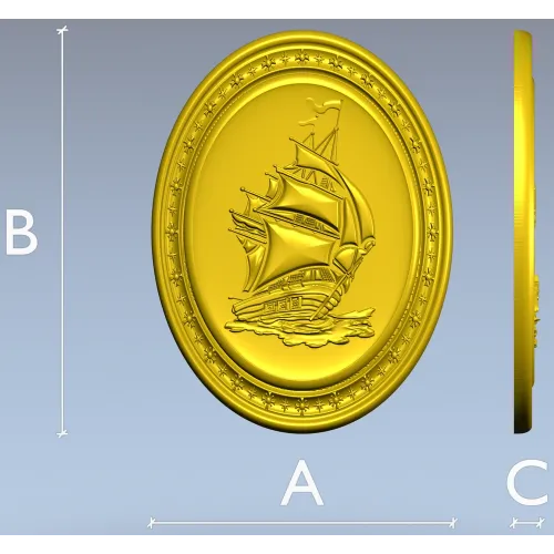 Oval Ship Medallion STL for CNC Routing