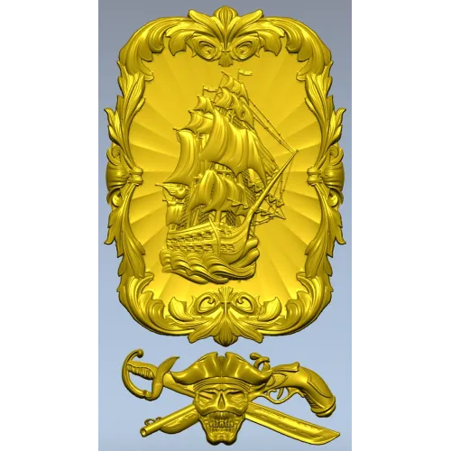Ship Relief Plaque STL - 3D model for CNC router