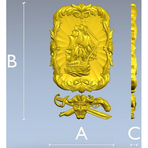 Ship Relief Plaque STL - 3D model for CNC router