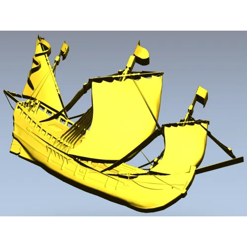 3D модель парусника в формате STL для ЧПУ - барельефный корабль