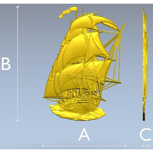 3D модель корабля в формате STL для ЧПУ - детализированный рельеф парусника
