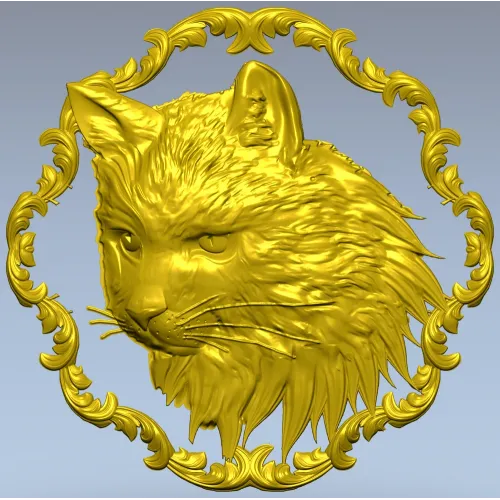 Cat Head Medallion STL - Detailed Bas-Relief for CNC