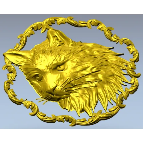 Cat Head Medallion STL - Detailed Bas-Relief for CNC