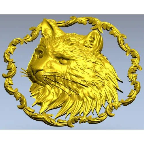 Cat Head Medallion STL - Detailed Bas-Relief for CNC