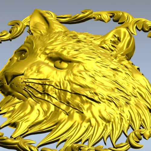 Cat Head Medallion STL - Detailed Bas-Relief for CNC
