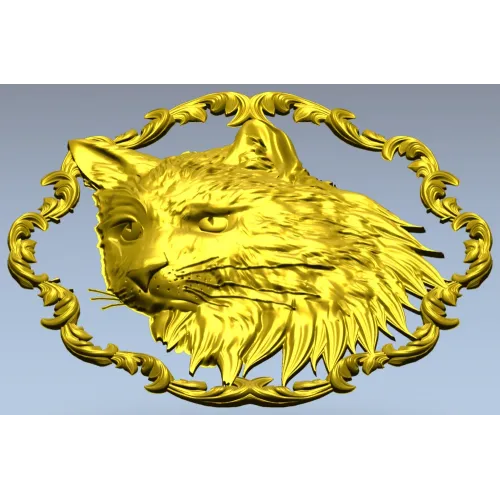 Cat Head Medallion STL - Detailed Bas-Relief for CNC