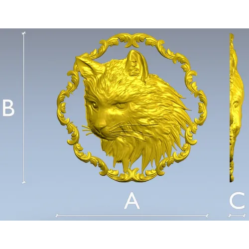 Cat Head Medallion STL - Detailed Bas-Relief for CNC