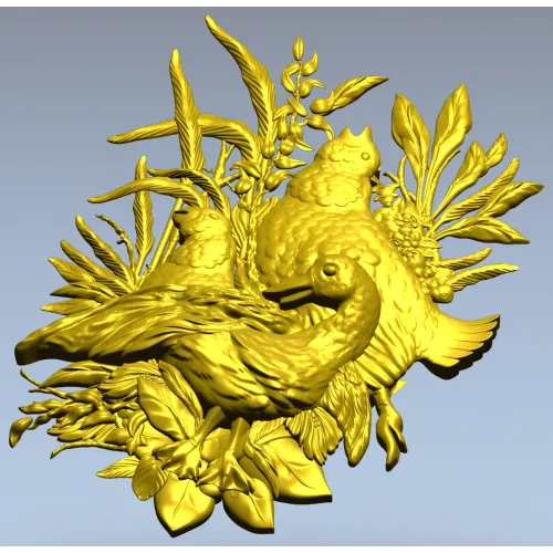 3D модель STL панно "Три курочки в траве" для ЧПУ