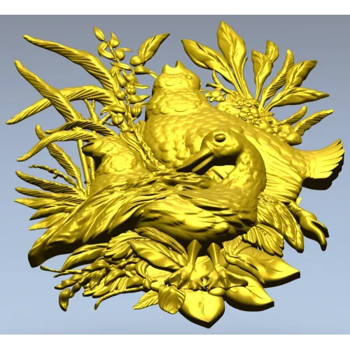 3D модель STL панно "Три курочки в траве" для ЧПУ