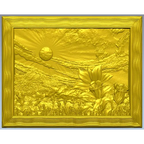 Sunlit Lily Meadow - STL 3D model for CNC carving