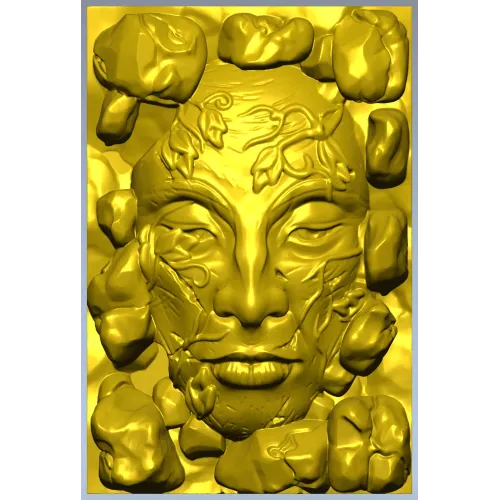 Лик в камнях - высокорельефная 3D модель STL для ЧПУ