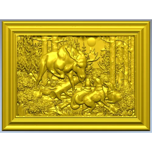 Лось и собаки - 3D модель в формате STL для ЧПУ