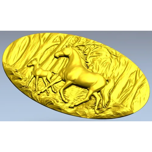 Овальное панно "Кобыла и жеребёнок" - STL для ЧПУ