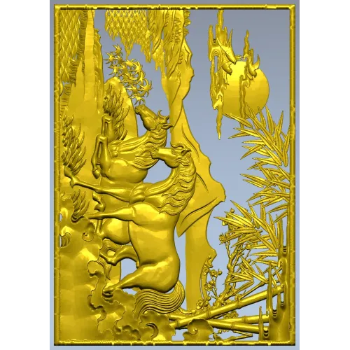 3D модель STL - панно с лошадьми для фрезерной резьбы