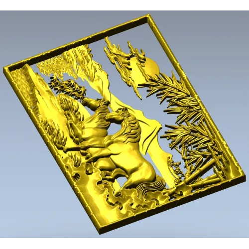3D модель STL - панно с лошадьми для фрезерной резьбы