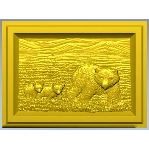 Bear family bas-relief STL for CNC