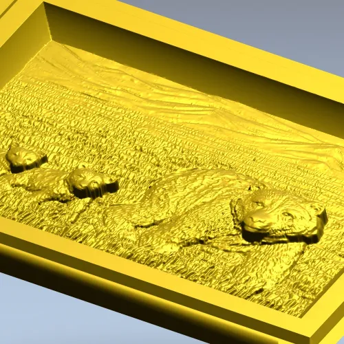 Bear family bas-relief STL for CNC