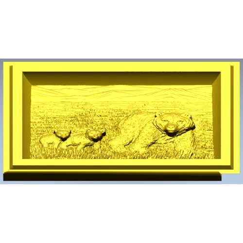 Bear family bas-relief STL for CNC