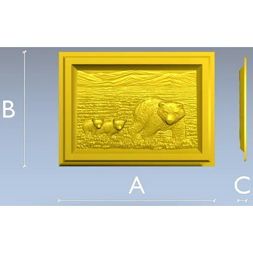 Bear family bas-relief STL for CNC