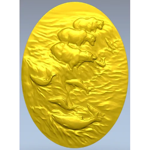 Bears Fishing Relief - 3D STL model for CNC carving