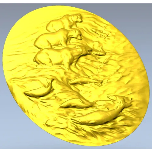 Bears Fishing Relief - 3D STL model for CNC carving