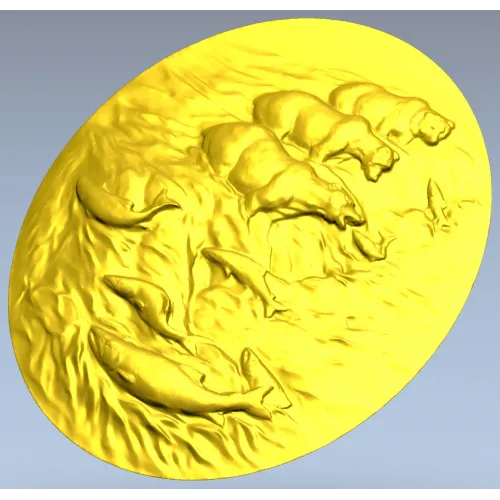Bears Fishing Relief - 3D STL model for CNC carving