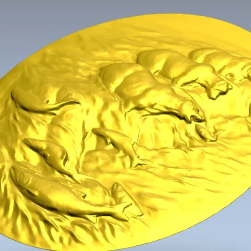 Bears Fishing Relief - 3D STL model for CNC carving