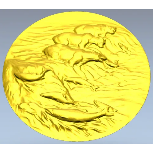 Bears Fishing Relief - 3D STL model for CNC carving