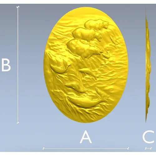 Bears Fishing Relief - 3D STL model for CNC carving
