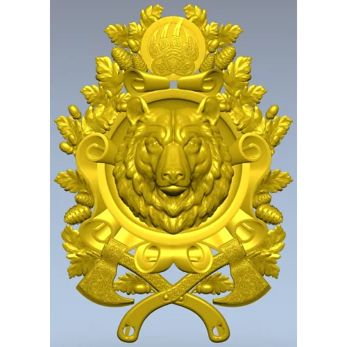 Guardian Bear Crest - high-relief STL 3D model for CNC