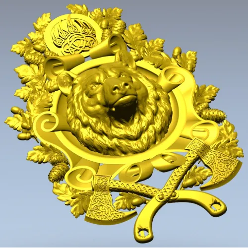 Guardian Bear Crest - high-relief STL 3D model for CNC