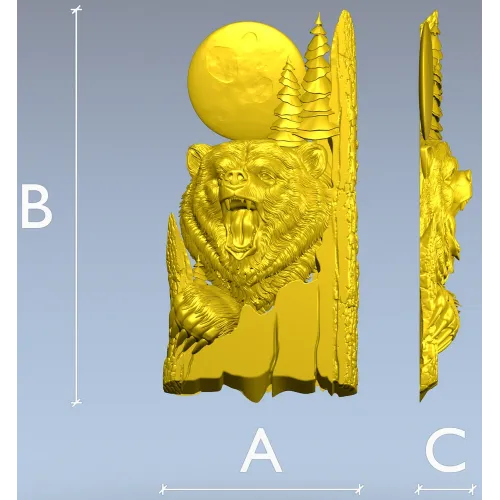 Бурый медведь под Луной - 3D модель STL для ЧПУ