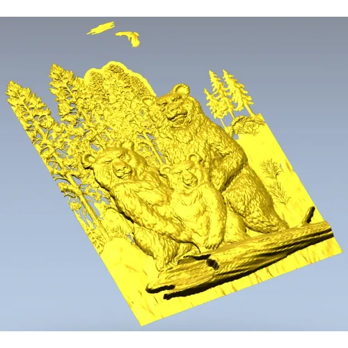 Медвежья семья - детализированная 3D модель STL для ЧПУ