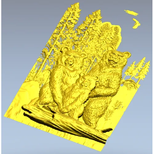 Медвежья семья - детализированная 3D модель STL для ЧПУ