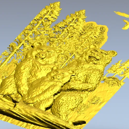 Медвежья семья - детализированная 3D модель STL для ЧПУ