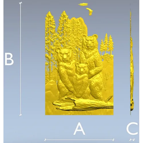 Медвежья семья - детализированная 3D модель STL для ЧПУ