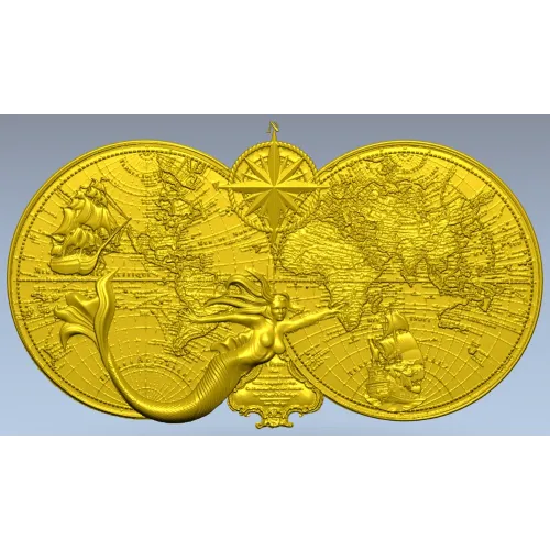 Русалка на старинной карте - STL модель для ЧПУ