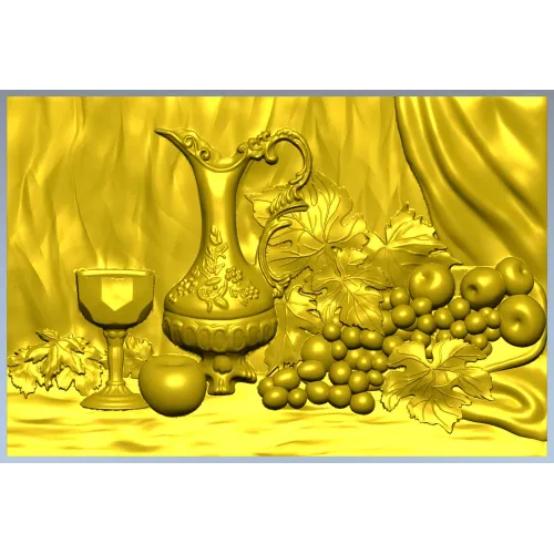 Still life ewer and grapes - STL relief for CNC