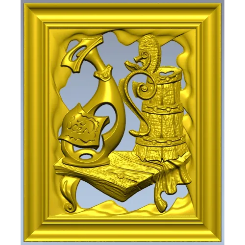 Antique Ewer and Cask Relief - STL 3D Model for CNC