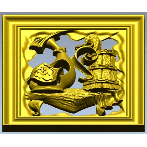 Antique Ewer and Cask Relief - STL 3D Model for CNC