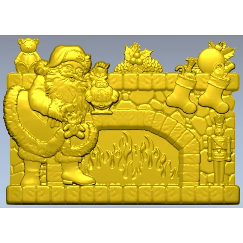 Yuletide Fireplace Relief - STL 3D model for CNC carving