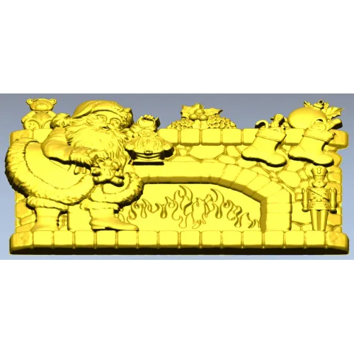Yuletide Fireplace Relief - STL 3D model for CNC carving