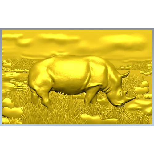 Носорог в траве - 3D панно STL для ЧПУ