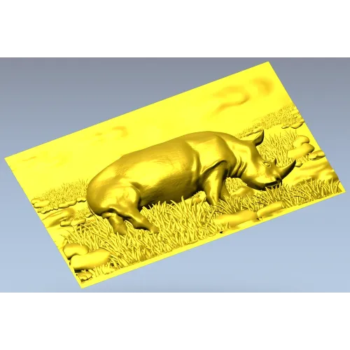 Носорог в траве - 3D панно STL для ЧПУ